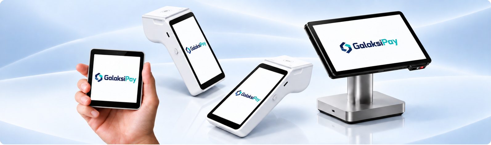 Dört Kozen POS cihazının GalaksiPay ekranlarıyla hazırlanmış kolajı